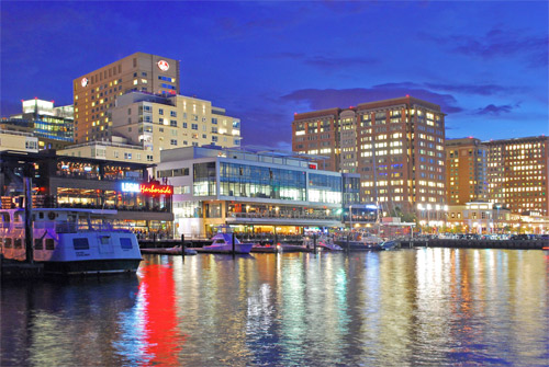 Boston's innovation district at night