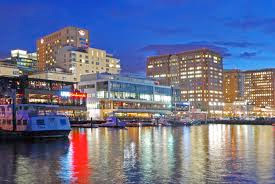 Boston innovation district at night