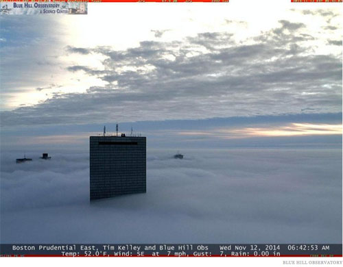 Boston skyline in foggy morning