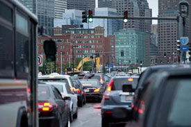 Traffic in Boston seaport and downtown area